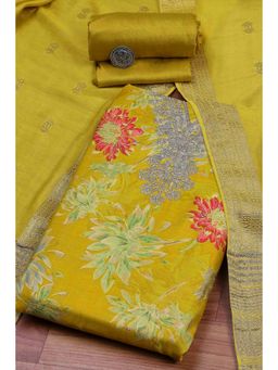Biba - Green Embroidered Thread Work Unstitched Top And Bottom With Dupatta