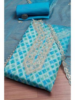 Biba - Blue Embroidered Embellished/Sequined Unstitched Top And Bottom With Dupatta