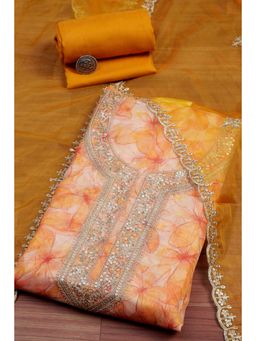 Biba - Pink Embroidered Embellished/Sequined Unstitched Top And Bottom With Dupatta