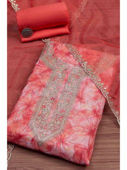 Biba - Peach Embroidered Embellished/Sequined Unstitched Top And Bottom With Dupatta
