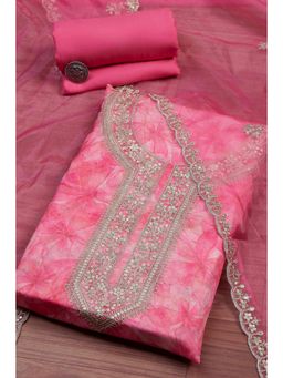 Biba - Pink Embroidered Embellished/Sequined Unstitched Top And Bottom With Dupatta