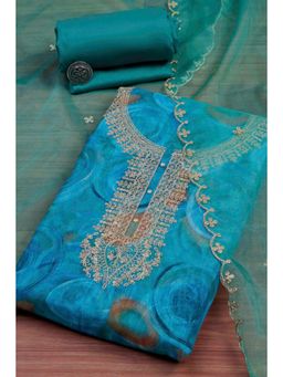 Biba - Blue Embroidered Embellished/Sequined Unstitched Top And Bottom With Dupatta