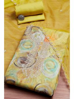 Biba - Green Embroidered Embellished/Sequined Unstitched Top And Bottom With Dupatta