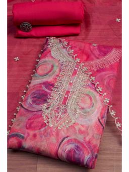 Biba - Pink Embroidered Embellished/Sequined Unstitched Top And Bottom With Dupatta
