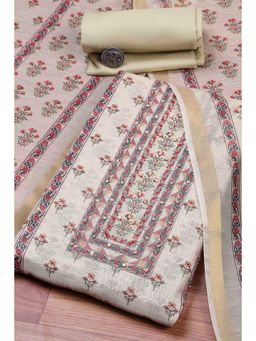 Biba - Cream Embroidered Thread Work Unstitched Top And Bottom With Dupatta
