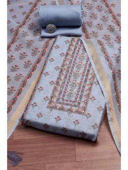 Biba - Purple Embroidered Thread Work Unstitched Top And Bottom With Dupatta