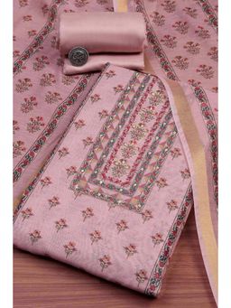 Biba - Pink Embroidered Thread Work Unstitched Top And Bottom With Dupatta