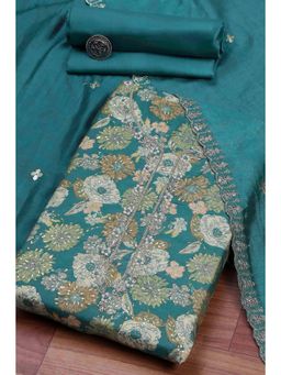 Biba - Green Embroidered Embellished/Sequined Unstitched Top And Bottom With Dupatta