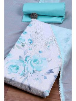 Biba - Blue Embroidered Thread Work Unstitched Top And Bottom With Dupatta