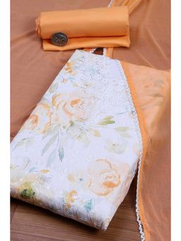 Biba - Peach Embroidered Thread Work Unstitched Top And Bottom With Dupatta