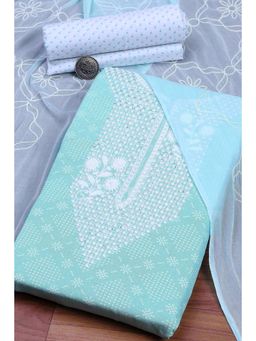 Biba - Blue Embroidered Thread Work Unstitched Top And Bottom With Dupatta