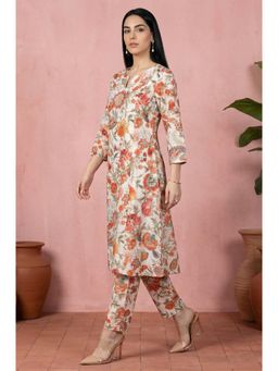 W - Floral White Printed Straight Kurta With Pant