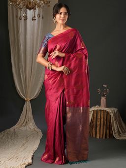Akhilam - Women's Silk Blend Pink Woven Design Designer Saree with Unstitched Blouse