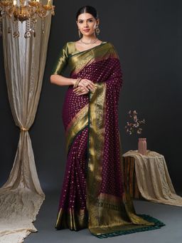 Akhilam - Women's Georgette Green Woven Design Designer Saree with Unstitched Blouse