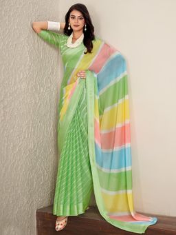 Akhilam - Women's Chiffon Light Green Printed Designer Saree with Unstitched Blouse