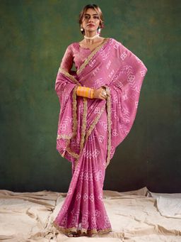 Akhilam - Women's Pure Chiffon Mauve Printed Designer Saree with Unstitched Blouse
