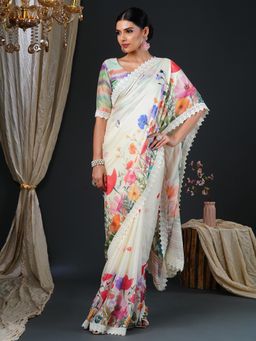 Akhilam - Women's Georgette Multi-coloured Digital Print Designer Saree with Unstitched Blouse