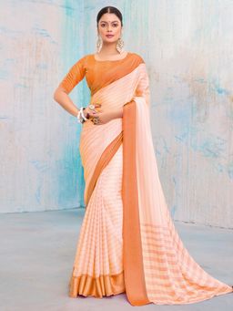 Akhilam - Women's Pure Chiffon Orange Printed Designer Saree with Unstitched Blouse