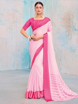 Akhilam - Women's Pure Chiffon Pink Printed Designer Saree with Unstitched Blouse