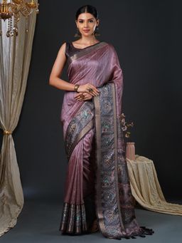 Akhilam - Women's Mysore Silk Mauve Printed Designer Saree with Unstitched Blouse