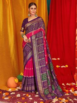 Sareemall - Women's Tussar Silk Pink Woven Design Designer Saree with Unstitched Blouse