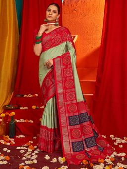 Sareemall - Women's Tussar Silk Green Woven Design Designer Saree with Unstitched Blouse