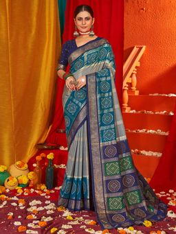 Sareemall - Women's Tussar Silk Grey Woven Design Designer Saree with Unstitched Blouse