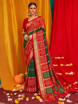 Sareemall - Women's Tussar Silk Green Woven Design Designer Saree with Unstitched Blouse