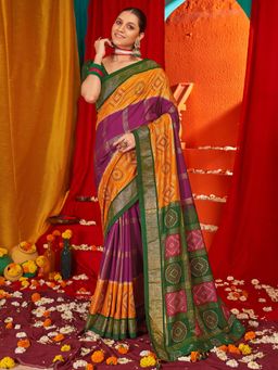 Sareemall - Women's Tussar Silk Wine Woven Design Designer Saree with Unstitched Blouse