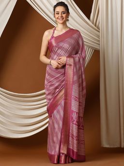 Akhilam - Women's Dola Silk Pink Printed Designer Saree with Unstitched Blouse