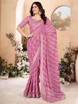 Sareemall - Women's Pure Georgette Mauve Printed Designer Saree with Unstitched Blouse