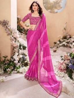 Sareemall - Women's Pure Georgette Pink Printed Designer Saree with Unstitched Blouse