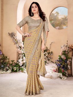 Sareemall - Women's Pure Georgette Beige Printed Designer Saree with Unstitched Blouse