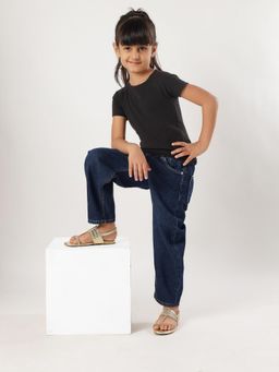 Aria Nica - Girls Midas Golden Flat Kolhapuri Back Strap Flat Sandal