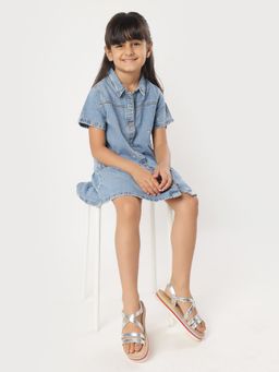 Aria Nica - Girls Moonbeam Silver Colourful Flatform Heel Sandal with Ankle Strap