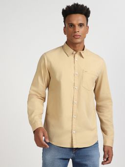 Lee - Mens Solid Beige Casual Wear Shirt (Slim)
