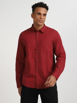 Lee - Mens Solid Red Casual Wear Shirt (Slim)