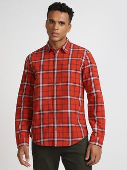 Lee - Mens Checked Orange Shirt (Regular)