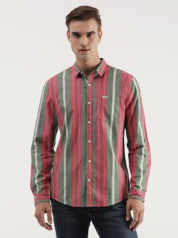 Lee - Mens Striped Red Shirt (Slim)