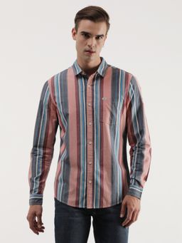Lee - Mens Striped Orange Shirt (Slim)