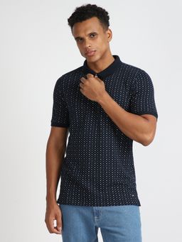 Lee - Mens Printed Navy Blue Collar Neck T-Shirt (Slim)