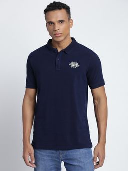 Lee - Mens Solid Navy Blue Collar Neck T-Shirt (Slim)