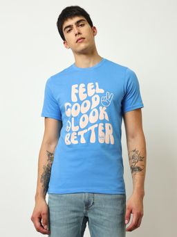 Lee - Mens Typography Blue T-Shirt(Regular)