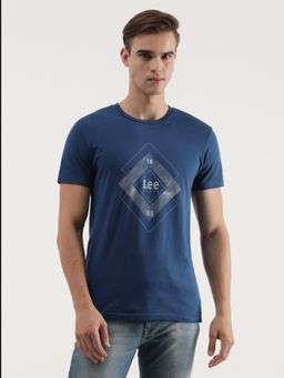 Lee - Mens Graphic Print Navy Blue Crew Neck T-Shirt (Slim)