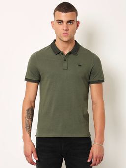 Lee - Mens Solid Green Polo T-Shirt (Slim)