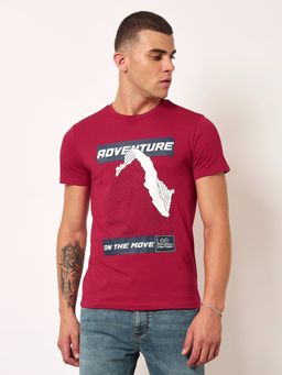 Lee - Mens Printed Red Crew Neck T-Shirt (Slim)