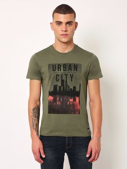 Lee - Mens Printed Green Crew Neck T-Shirt (Slim)
