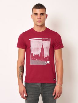 Lee - Mens Printed Red Crew Neck T-Shirt (Slim)