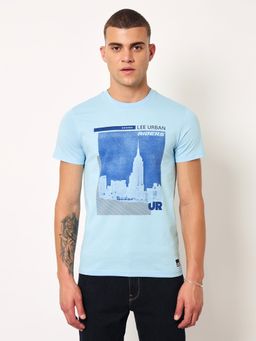 Lee - Mens Printed Blue Crew Neck T-Shirt (Slim)