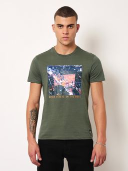 Lee - Mens Printed Green Crew Neck T-Shirt (Slim)